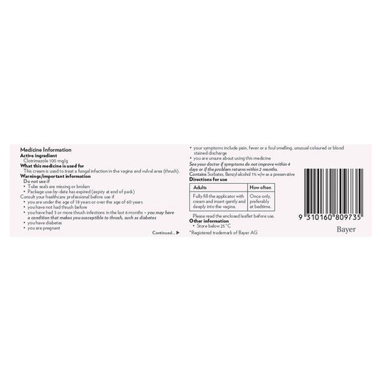 Canesten 1 Day Thrush Treatment Internal Cream - Clotrimazole (S3)