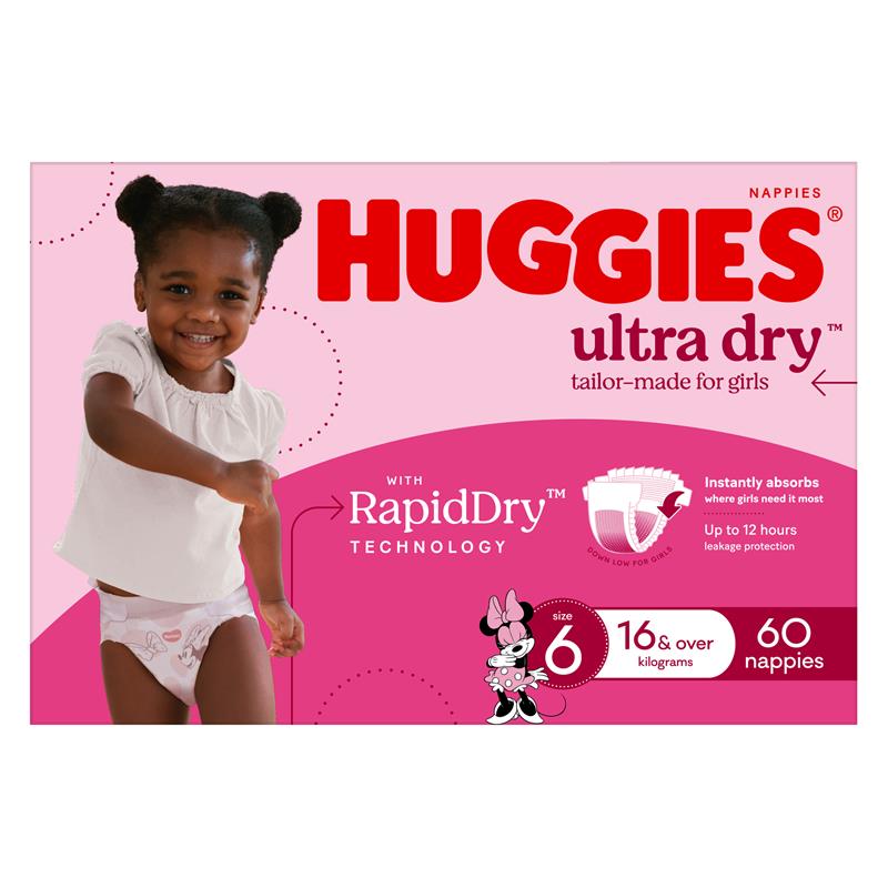 Load image into Gallery viewer, Huggies Ultra Dry Nappies Girl Size 6 Jumbo 60 Pack
