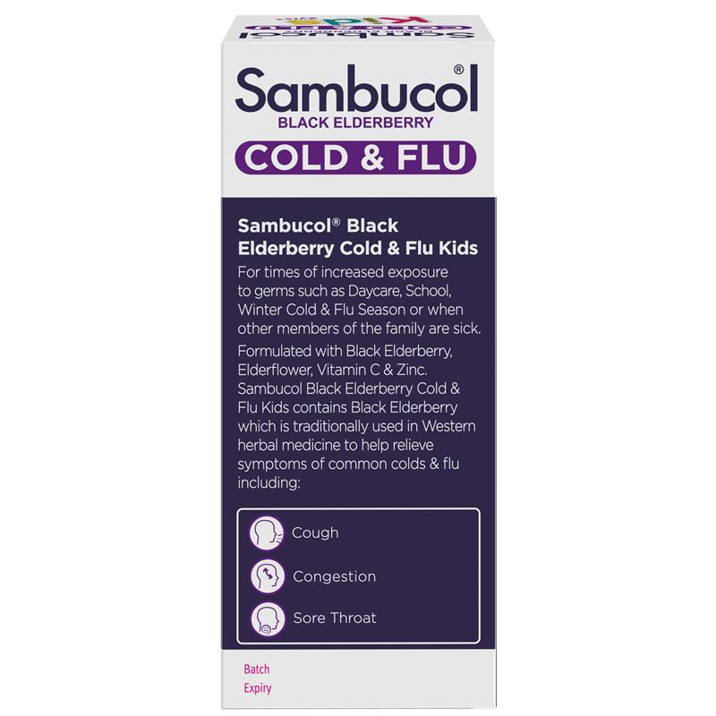Load image into Gallery viewer, Sambucol Black Elderberry Cold &amp; Flu Kids Liquid 120mL
