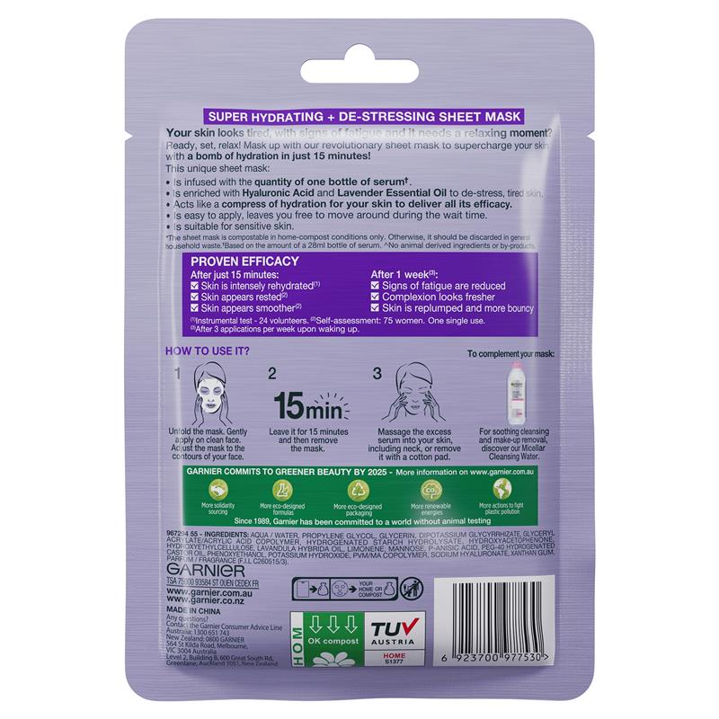 Load image into Gallery viewer, Garnier Hydra Bomb Hyaluronic Acid + Lavender Sheet Mask
