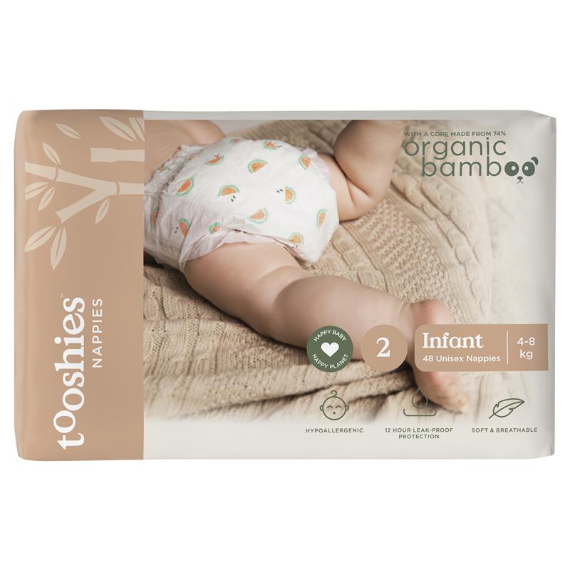 Load image into Gallery viewer, Tooshies Eco Nappies with Organic Bamboo Size 2 Infant 4-8kg, 48 Pack
