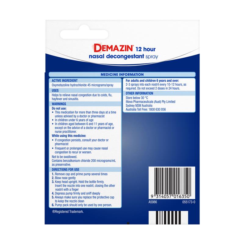 Load image into Gallery viewer, Demazin 12 Hour Relief Nasal Decongestant Spray 20ml
