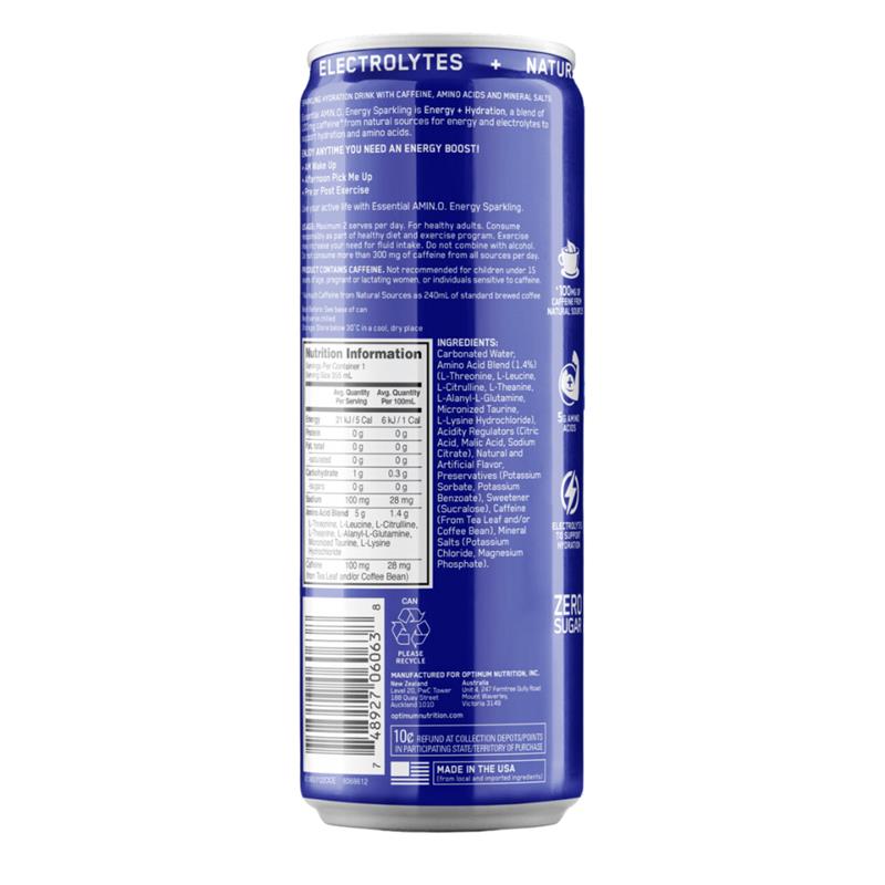 Load image into Gallery viewer, Optimum Nutrition Amino Energy Sparkling + Electrolytes Blue Lemonade 355ml
