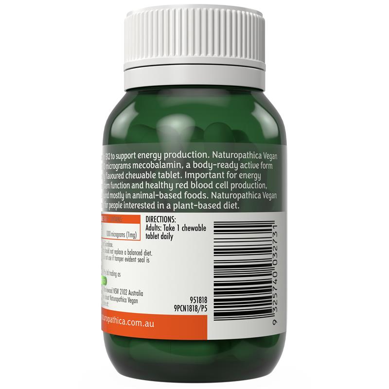Load image into Gallery viewer, Naturopathica Vegan Active B12 60 Chewable Tablets
