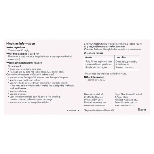 Canesten 3 Day Thrush Treatment Internal Cream - Clotrimazole (S3)