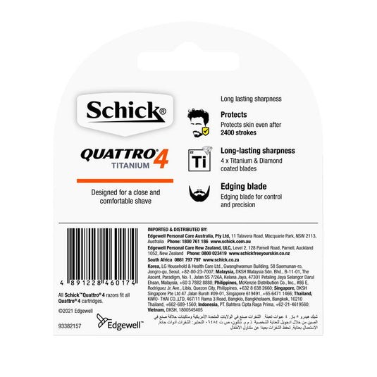 Schick Quattro 4 Titanium Mens Refill Razor Blades 4pk