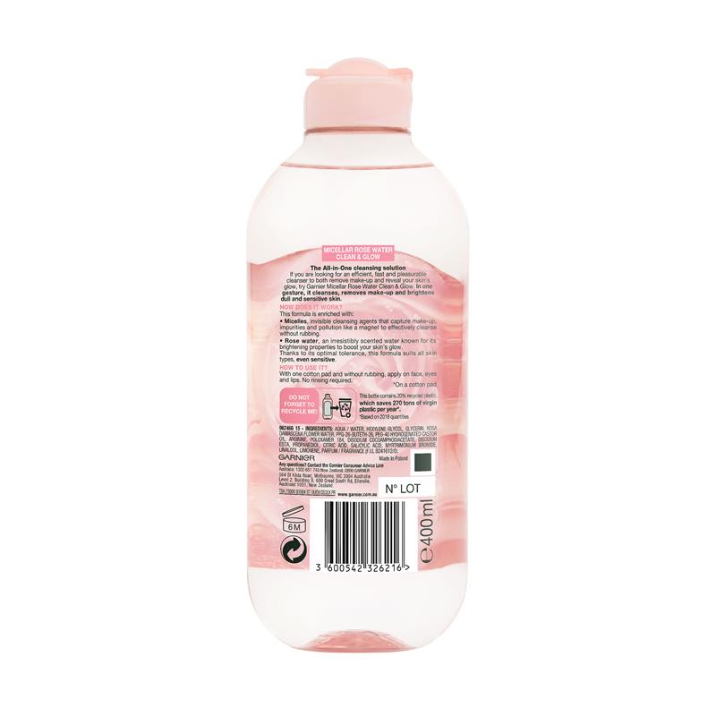 Load image into Gallery viewer, Garnier SkinActive Micellar Rose Cleansing Water Clean &amp; Glow 400ml
