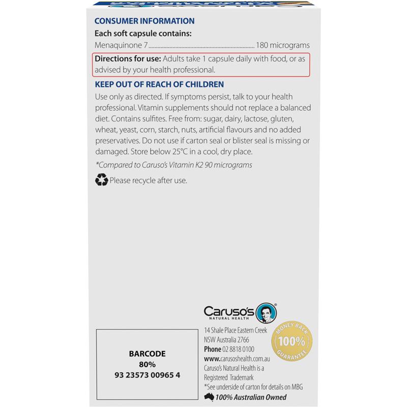 Load image into Gallery viewer, Carusos Vitamin K2 Double Strength 60 Capsules
