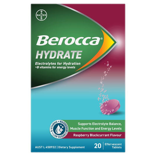 Berocca Hydrate Raspberry Blackcurrant 20 Effervescent Tablets