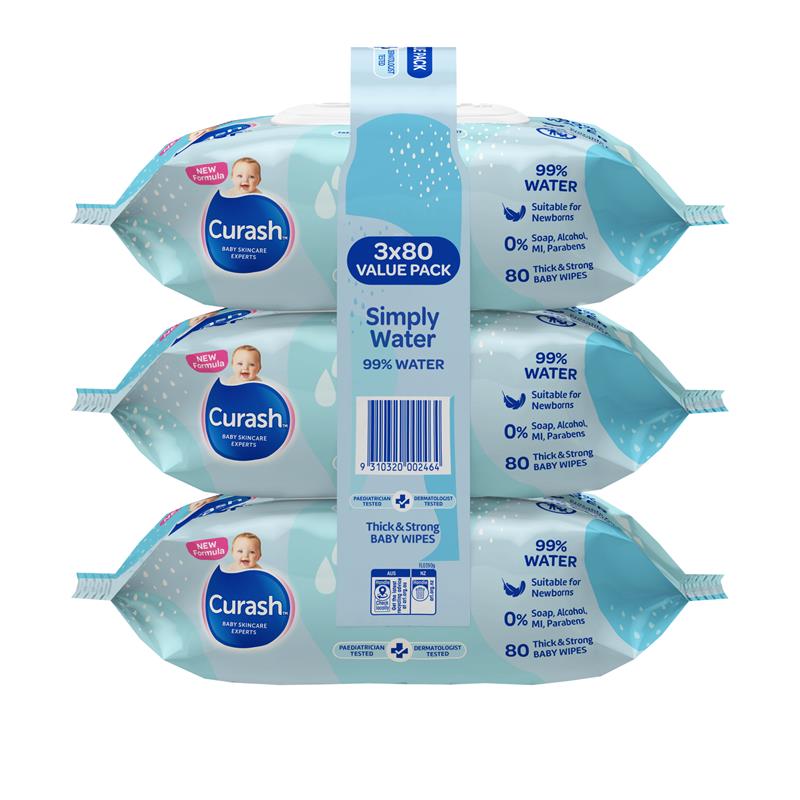 Load image into Gallery viewer, Curash Simply Water Wipes 3 x 80 Pack
