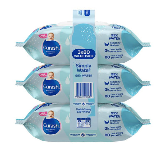 Curash Simply Water Wipes 3 x 80 Pack