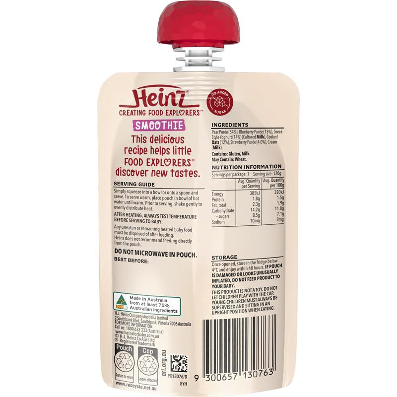 Load image into Gallery viewer, Heinz Pear Berry &amp; Oat Smoothie with Greek style Yoghurt Pouch 120g 8m+
