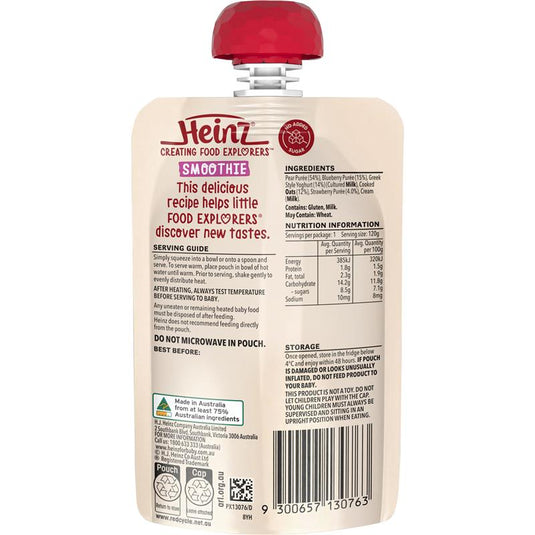 Heinz Pear Berry & Oat Smoothie with Greek style Yoghurt Pouch 120g 8m+