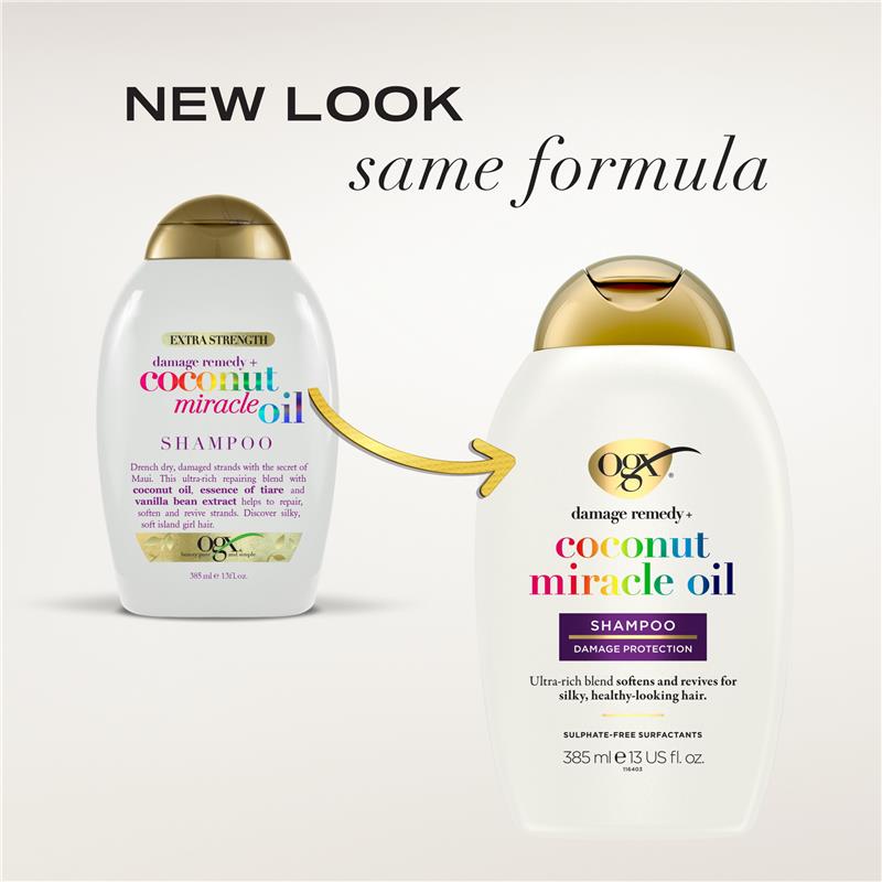 Load image into Gallery viewer, Ogx Extra Strength Damage Remedy + Hydrating &amp; Repairing Coconut Miracle Oil Shampoo For Damaged &amp; Dry Hair 385mL
