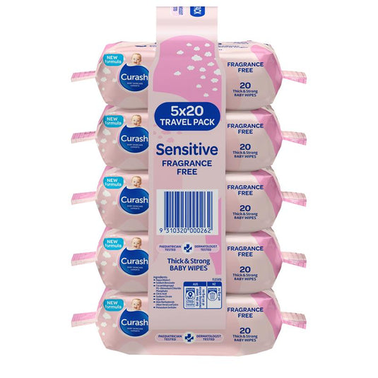 Curash Baby Sensitive Travel Wipes 5 x 20 Pack