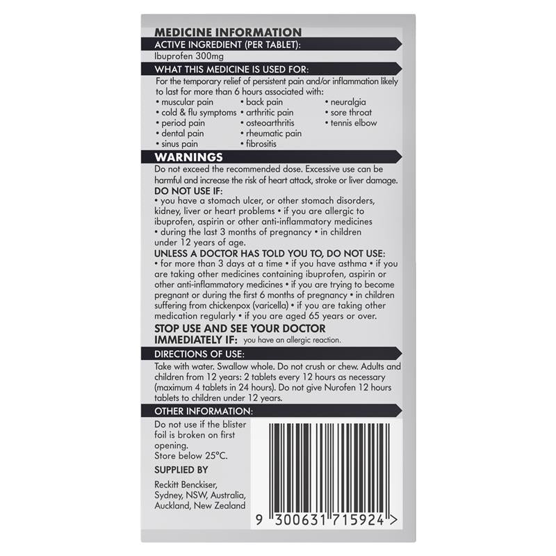 Load image into Gallery viewer, Nurofen 12 Hour Relief 300mg 24 Tablets - Ibuprofen (S3)
