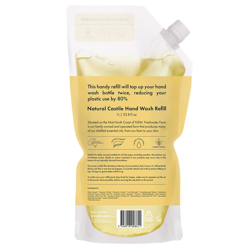Load image into Gallery viewer, Freshwater Farm Hand Wash Lemon Myrtle + Manuka Honey Pouch refill 1 Litre
