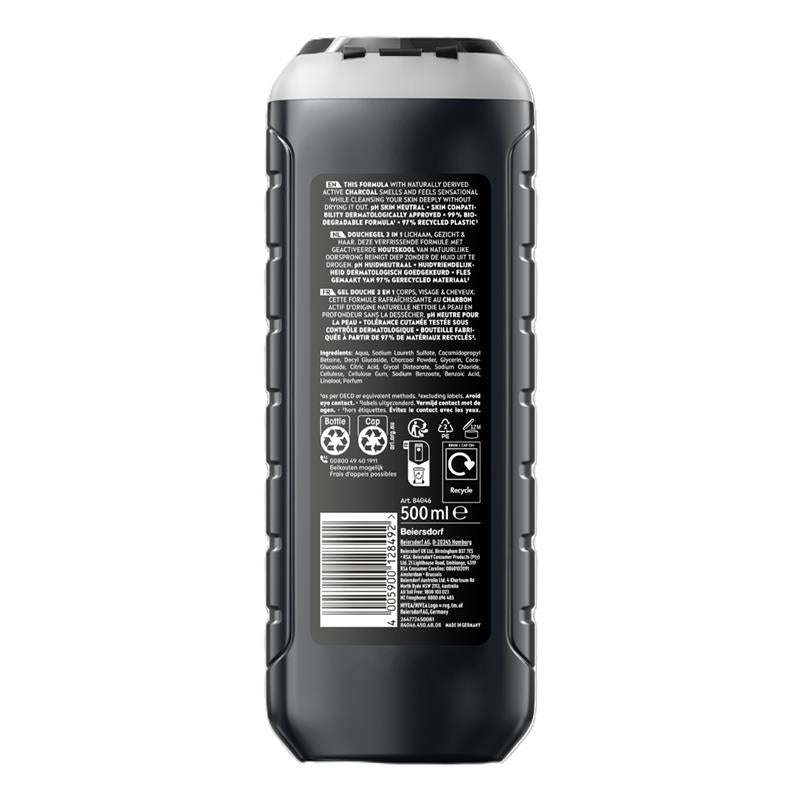 Load image into Gallery viewer, NIVEA MEN Active Clean 3-IN-1 Shower Gel Body Wash 500ml
