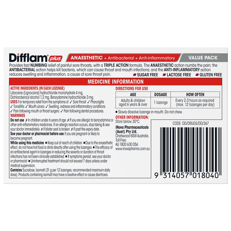 Load image into Gallery viewer, Difflam Plus Anaesthetic Sugar Free Wild Berry 32 Lozenges
