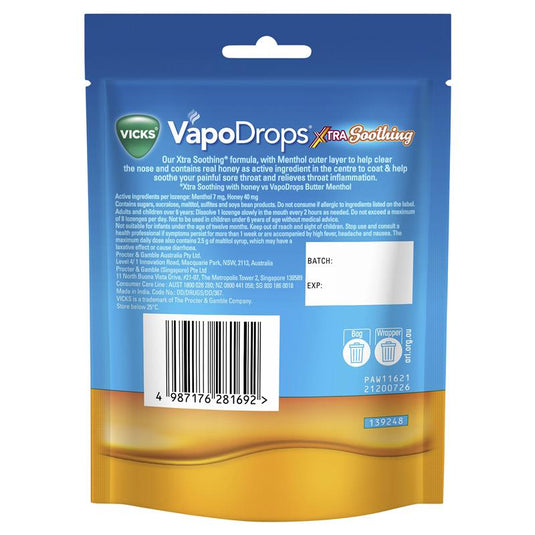 Vicks VapoDrops Xtra Soothing Honey Centre Lozenges 16 Pack