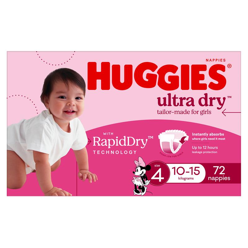 Load image into Gallery viewer, Huggies Ultra Dry Nappies Girl Size 4 Jumbo 72 Pack
