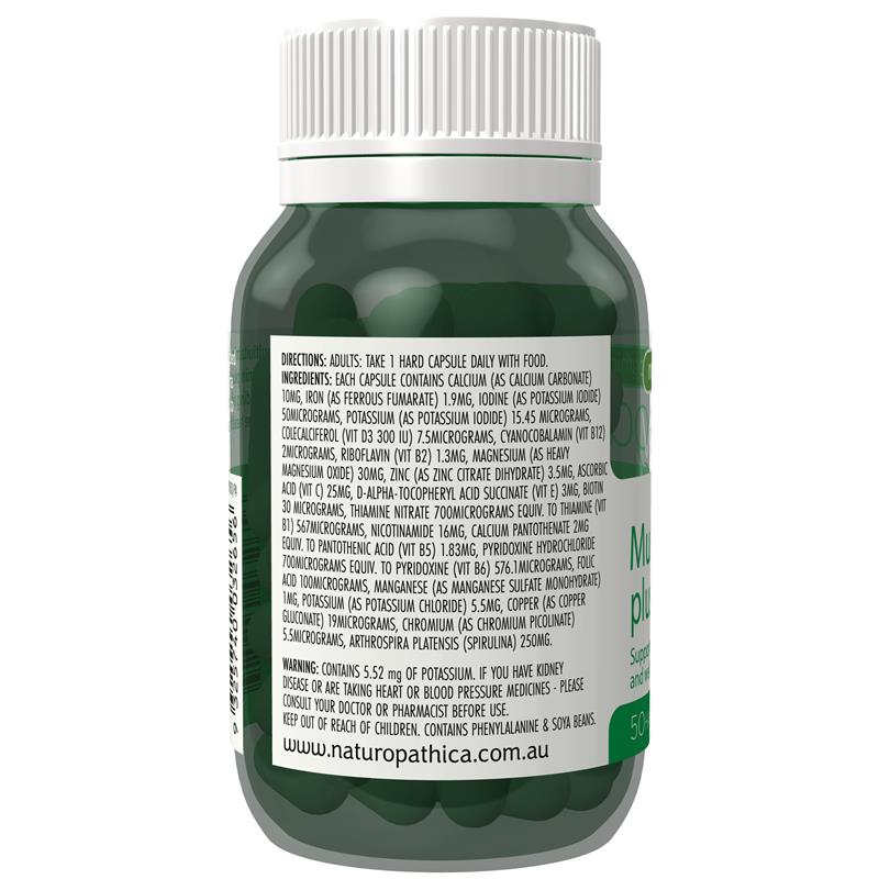 Load image into Gallery viewer, Naturopathica Vegan Multi Vitamin Plus Spirulina 50 Capsules
