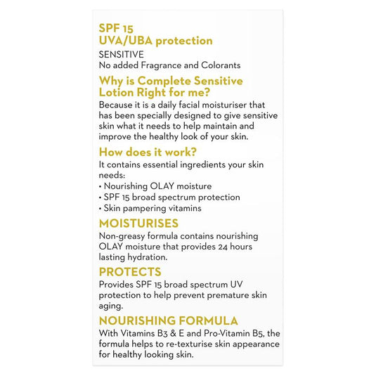 Olay Complete UV Protection Moisturiser Lotion Sensitive SPF15 150mL