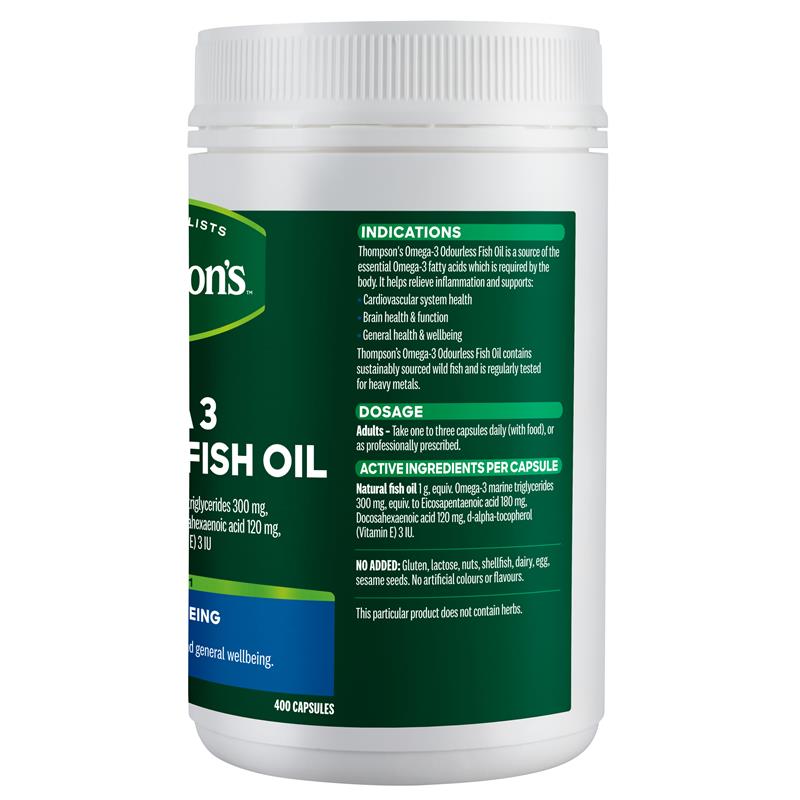 Load image into Gallery viewer, Thompsons Omega 3 Odourless Fish Oil 400 Capsules
