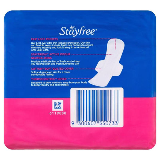 Stayfree Ultra Thin Super Sanitary Pads With Wings 12 Pack