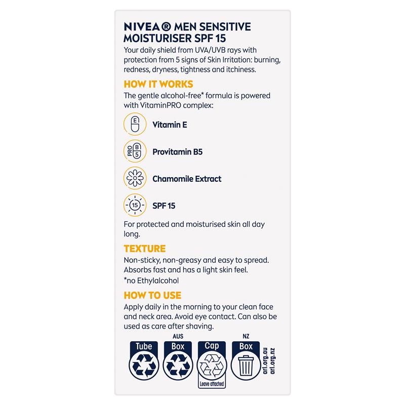 Load image into Gallery viewer, NIVEA MEN Sensitive Protective Moisturiser SPF15 75ml
