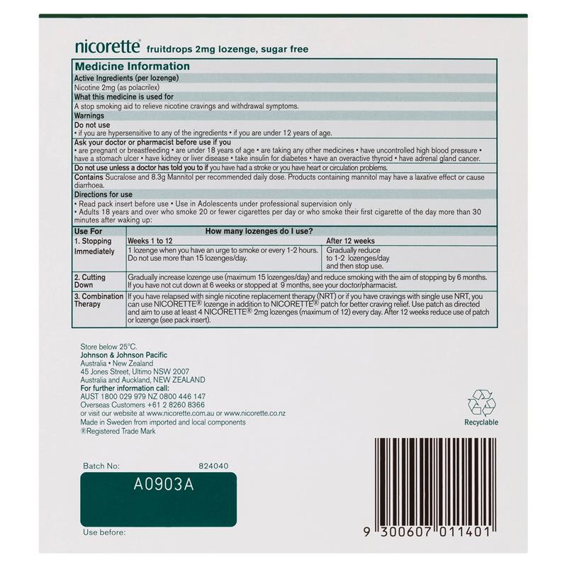 Load image into Gallery viewer, Nicorette Quit Smoking Regular Strength Nicotine Lozenge Fruitdrops  8 x 20 Pack
