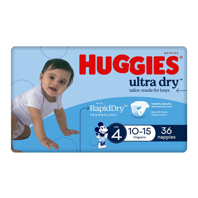 Load image into Gallery viewer, Huggies Ultra Dry Nappies Size 4 Boy 10-15kg Bulk 36 Pack
