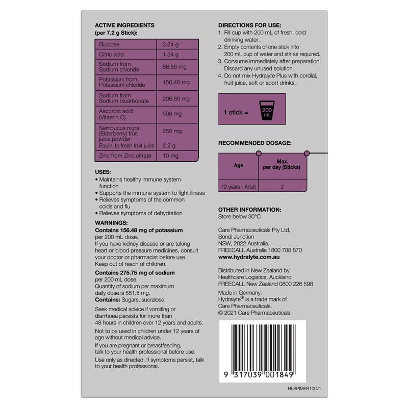 Load image into Gallery viewer, Hydralyte Plus Immunity Powder 10 Sticks
