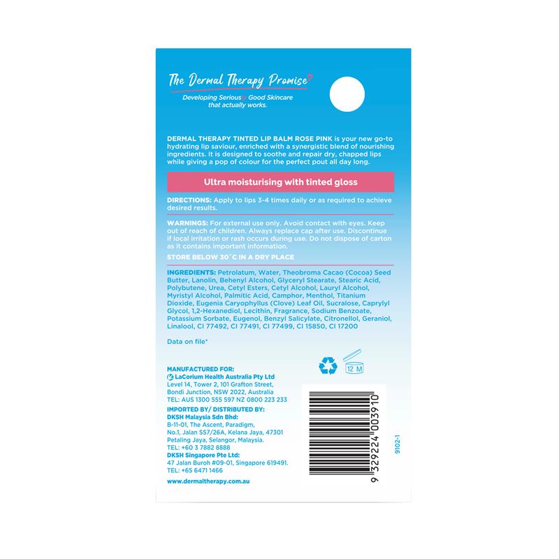 Load image into Gallery viewer, Dermal Therapy Tinted Lip Balm Rose Pink 8g
