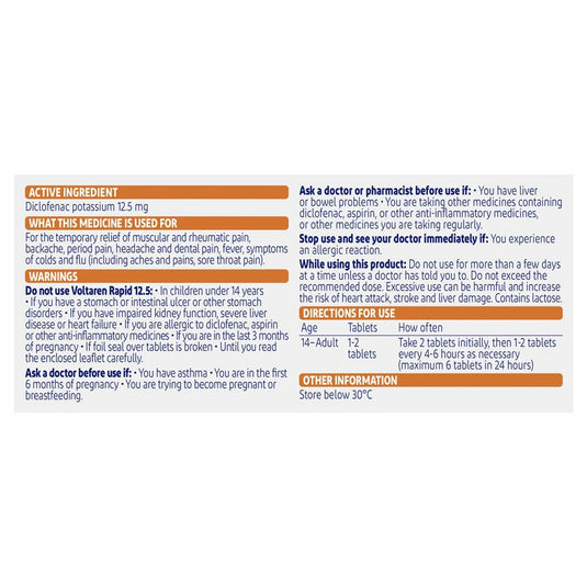 Voltaren Rapid 12.5mg Pain Relief Tablets 20