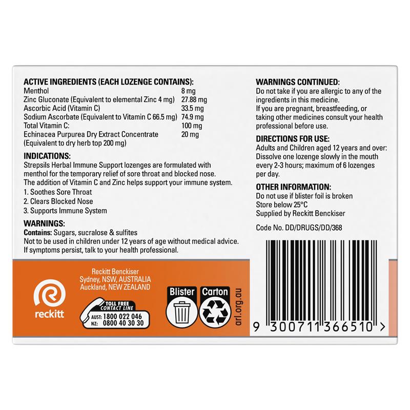 Load image into Gallery viewer, Strepsils Herbal Immune Support Lozenges Elderberry Echinacea 16 Pack
