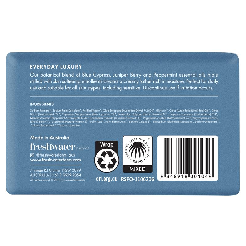 Load image into Gallery viewer, Freshwater Farm Australia Blue Cypress + Juniper Berry Oil Calming Body Bar 200g
