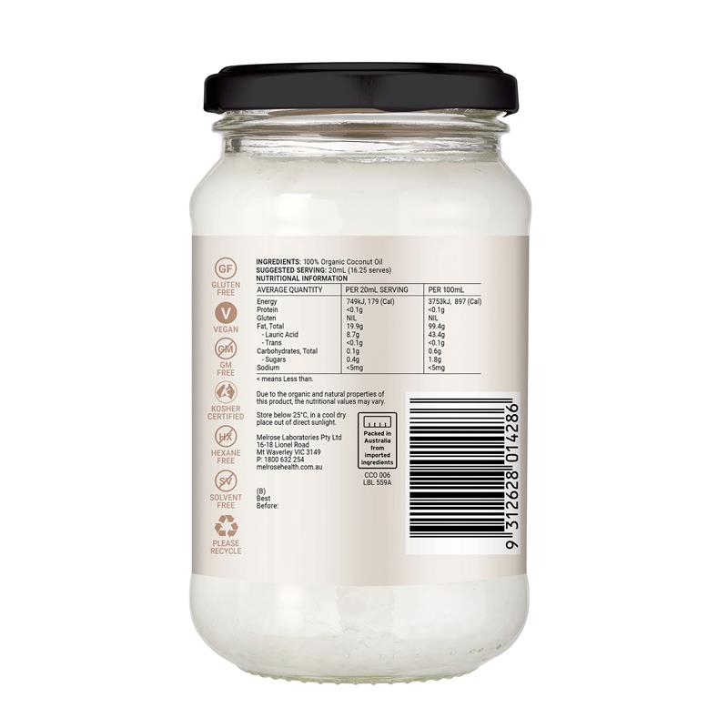 Load image into Gallery viewer, Melrose Organic Flavour Free (Refined) Coconut Oil 325ml
