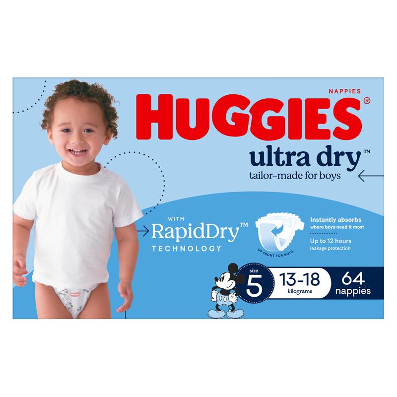 Load image into Gallery viewer, Huggies Ultra Dry Nappies Boy Size 5 Jumbo 64 Pack
