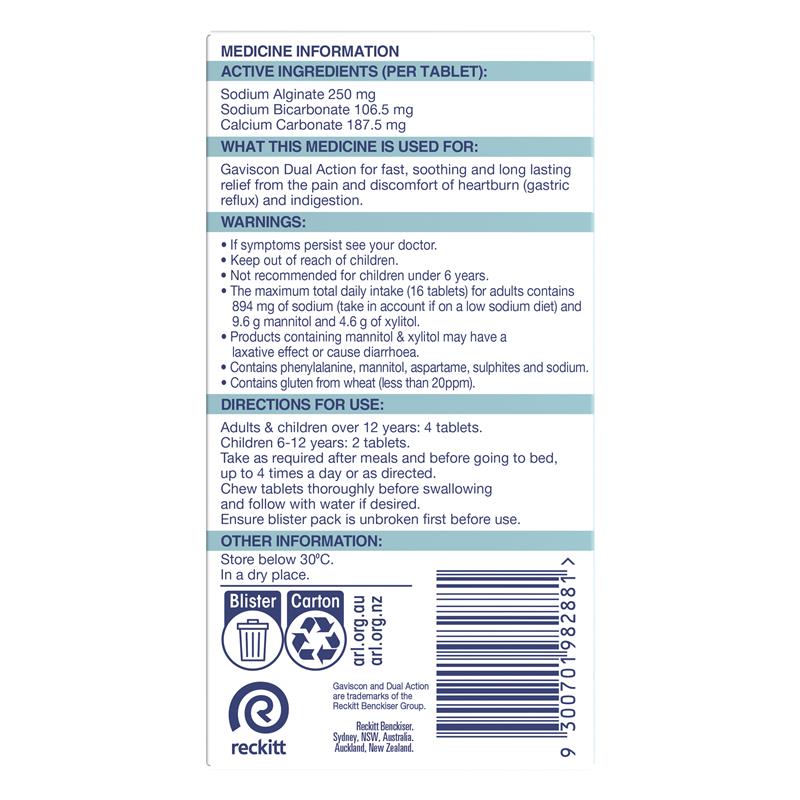 Load image into Gallery viewer, Gaviscon Dual Action Chewable Tablets Peppermint Heartburn &amp; Indigestion Relief 16 Pack

