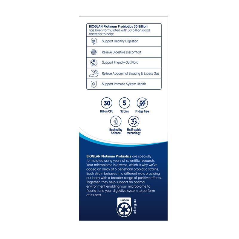 Load image into Gallery viewer, Bioglan Platinum Probiotics Daily 30 Billion 30 Capsules

