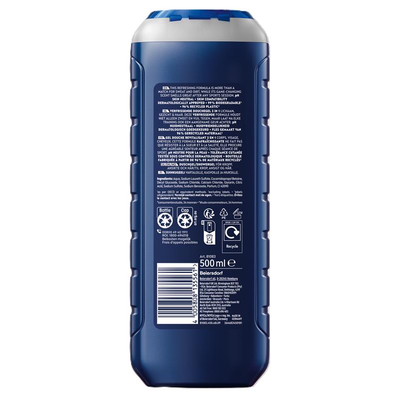 Load image into Gallery viewer, NIVEA MEN Sport 3-IN-1 Shower Gel Body Wash 500ml
