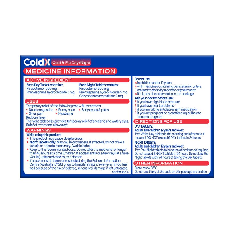 Load image into Gallery viewer, ColdX Cold &amp; Flu Tablets Day &amp; Night 48 Tablets
