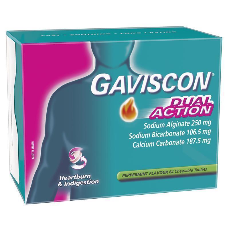 Load image into Gallery viewer, Gaviscon Dual Action Peppermint 64 Chewable Tablets
