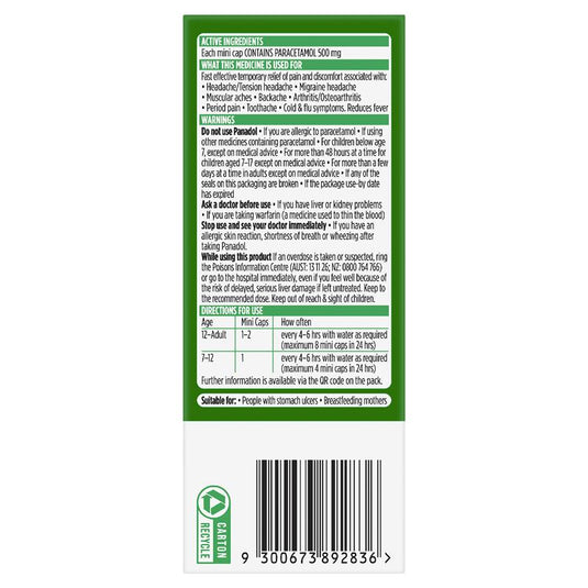 Panadol Paracetamol Pain Relief Mini Capsules 48 Capsules