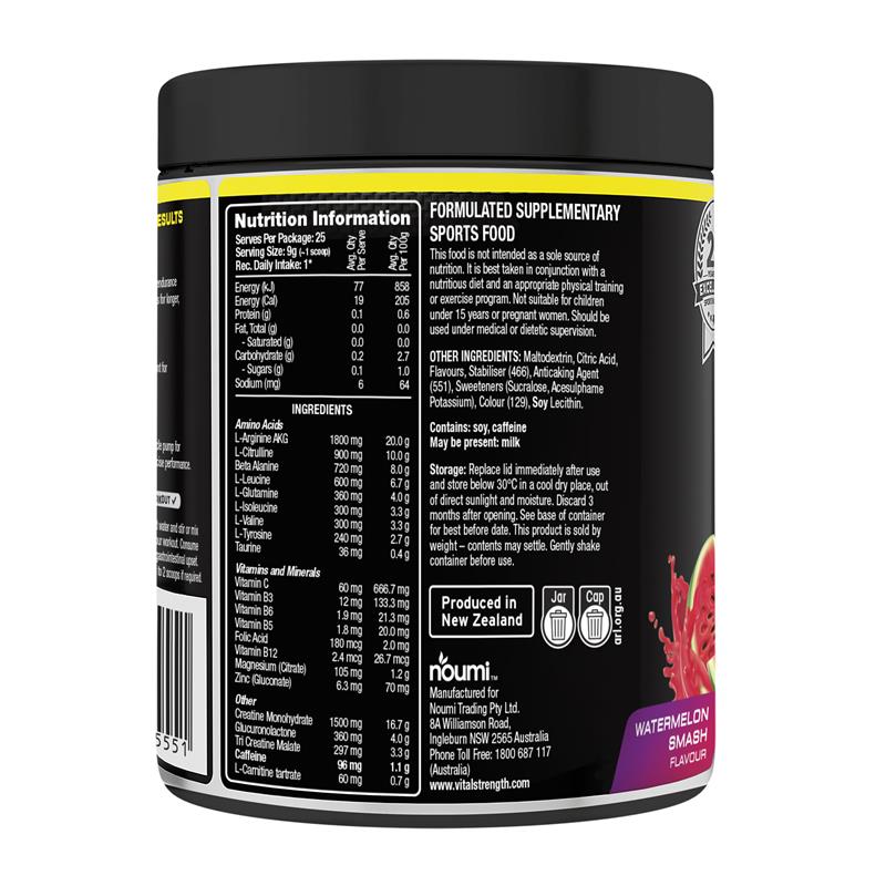 Load image into Gallery viewer, Vital Strength Pre Workout Powder Watermelon Smash 225g
