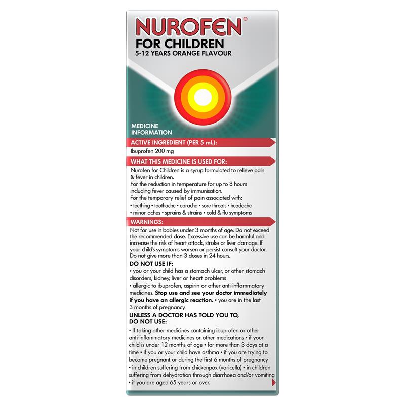 Load image into Gallery viewer, Nurofen For Children 5-12yrs Pain and Fever Relief Concentrated Liquid 200mg/5mL Ibuprofen Orange 200mL
