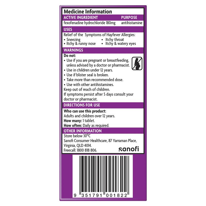 Load image into Gallery viewer, Telfast Hayfever Allergy Relief 180mg Antihistamine Tablets Non-Drowsy - 10 Pack
