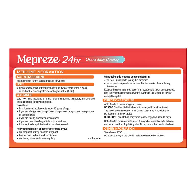 Load image into Gallery viewer, Mepreze 24Hr 20mg 14 Tablets
