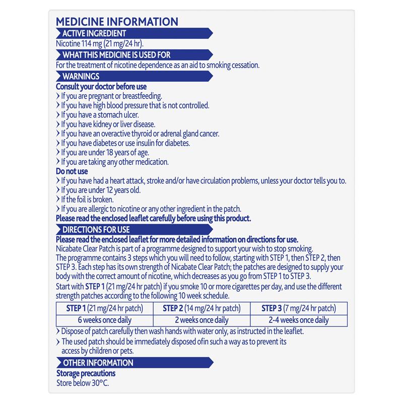 Load image into Gallery viewer, Nicabate Clear Patch Quit Smoking Step 1 21mg 7 Patches
